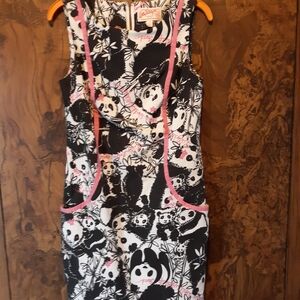 Lilly Pulitzer Black and White Panda Print Mini Dress with Pink Trim